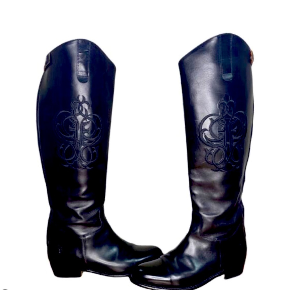 Frye Black Embroidered Riding Boots